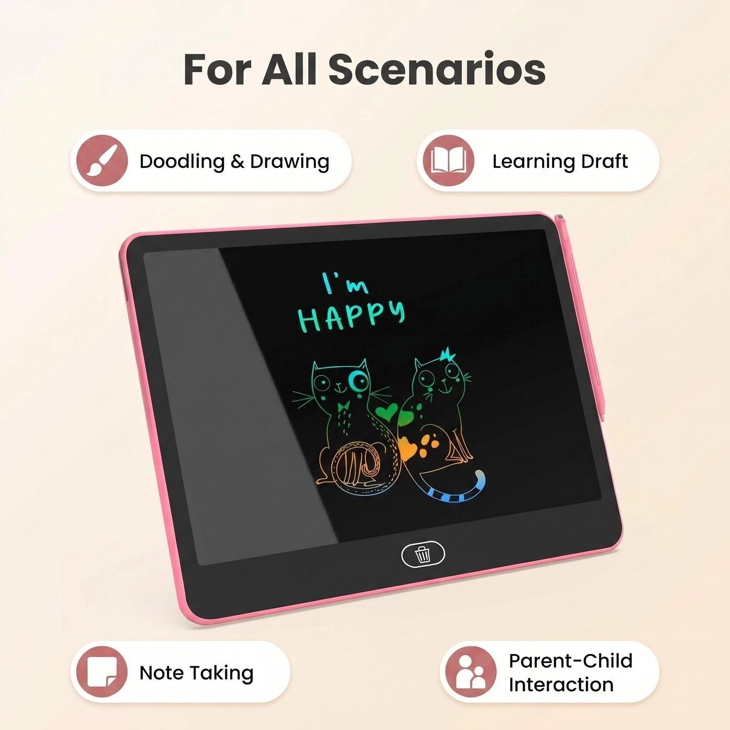 LCD Writing Tablet for Kids, 12.5 Inch Reusable Doodle Board, Educational & Travel Toy Gift for 3-12 Year Old Boys Girls, Pink