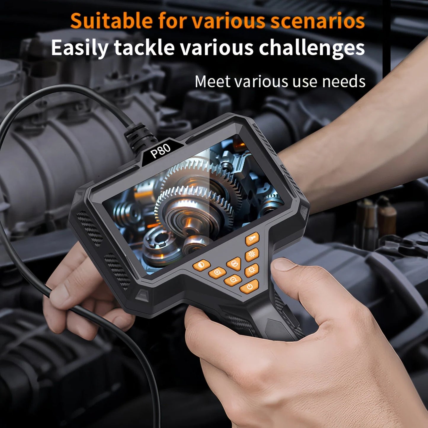 4.3" Borescope Camera with Light, 2600mAh Rechargeable Battery, 1080P HD Endoscope Snake Inspection Camera, 16.5ft Semi-Rigid Cable, IP67 Waterproof