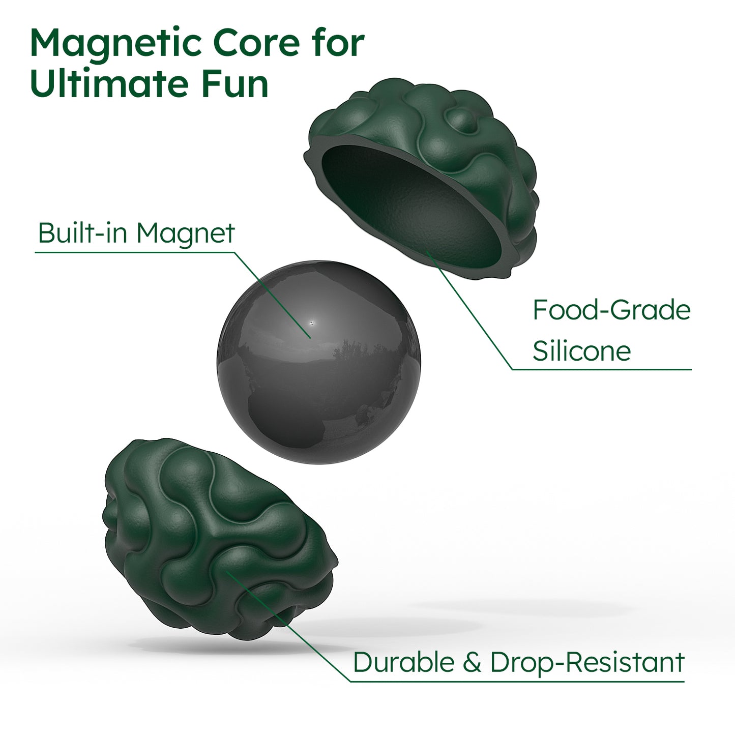 DIDUBUY Magnetic Fidget Balls for Adults & Teens, 6 Pcs Silicone Sensory Stress Relief Toys for Autism, Anxiety, Adhd, Quiet Desk Fidget Toy, Fun Gift Idea. Green