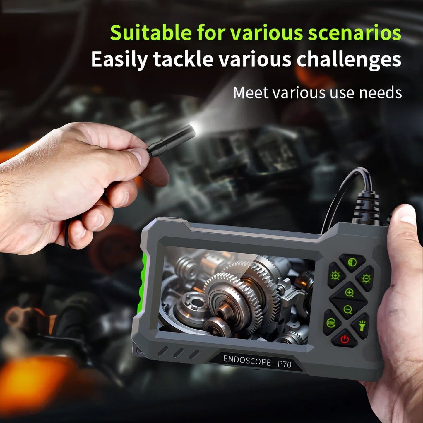 4.3" Borescope Camera with Light, 1080P HD Endoscope Snake Inspection Camera, 16.5ft Semi-Rigid Cable, IP67 Waterproof, 2600mAh Rechargeable Battery