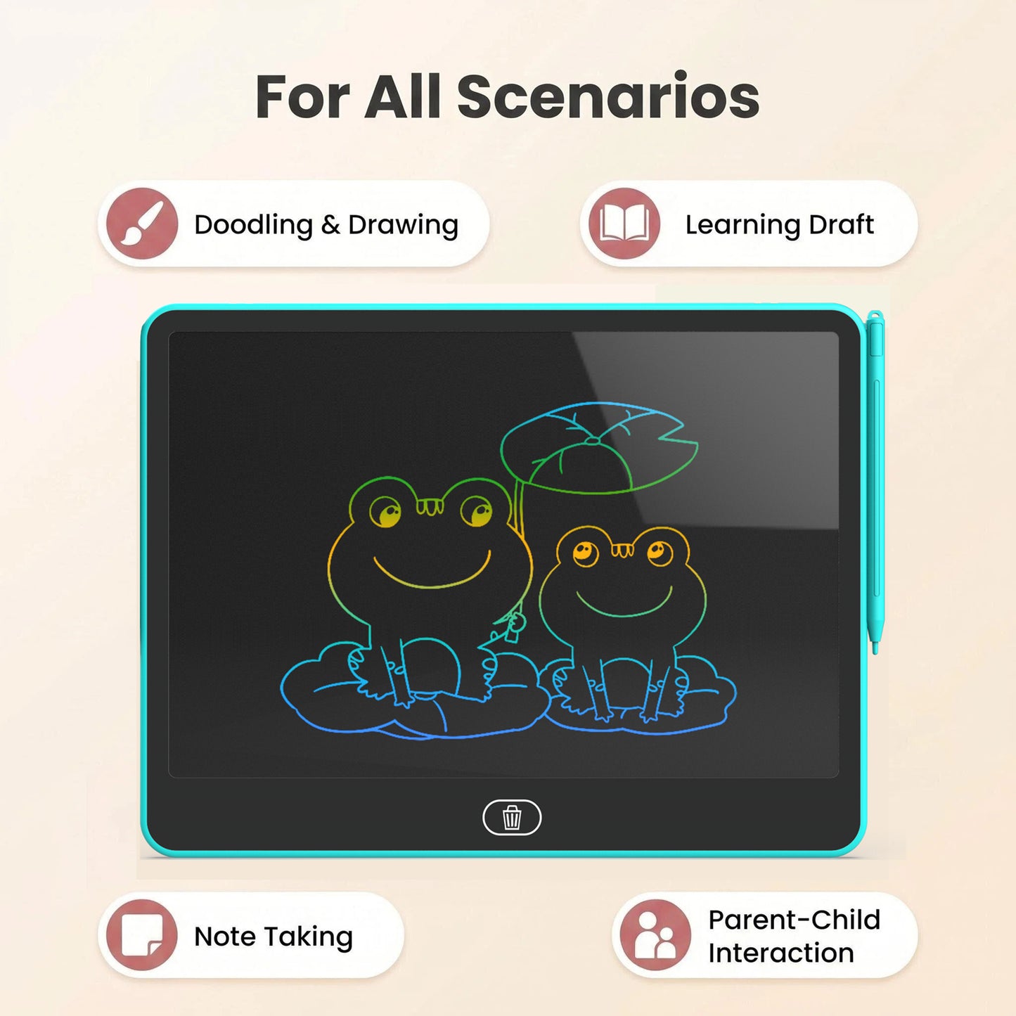 LCD Writing Tablet for Kids, 12.5 Inch Reusable Doodle Board, Educational & Travel Toy Gift for 3-12 Year Old Boys Girls, Blue