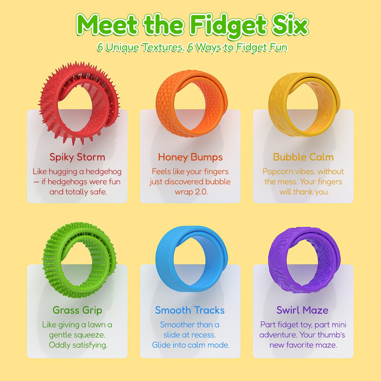 DIDUBUY 6 pack Textured Silicone Slap Bracelets | Sensory Fidget Toys for Kids & Adults | Wearable Stress Relief for Anxiety, Autism, ADHD | Travel Toy