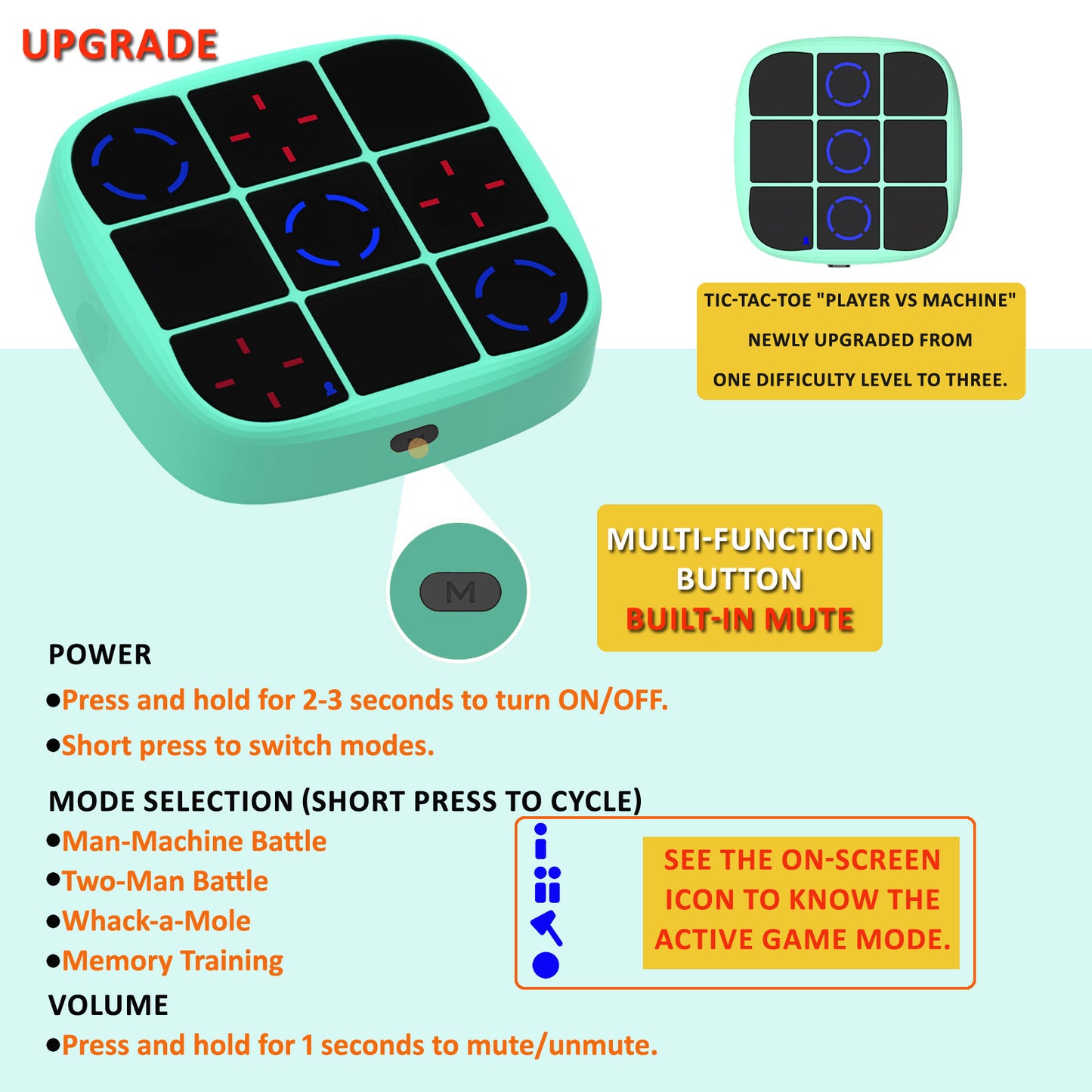 DIDUBUY Electronic Tic Tac Toe Game, Upgraded 4-in-1 Handheld Digital Puzzle Game Console, Portable Travel Toys, Ideal Gift for Kids of All Ages, Green