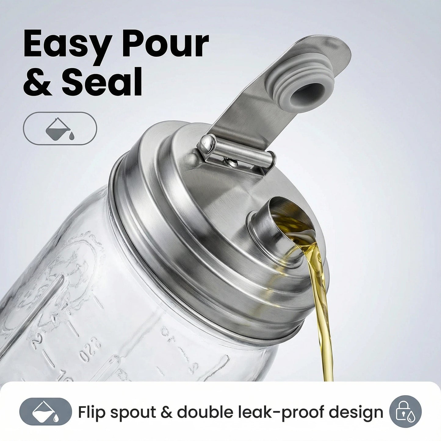 DIDUBUY 2PCS Wide-mouth Mason Jar Lids with Pour Spout | Stainless Steel Airtight Flip Cap Lids – Leak Proof for Storage, Drinking & Meal Prep