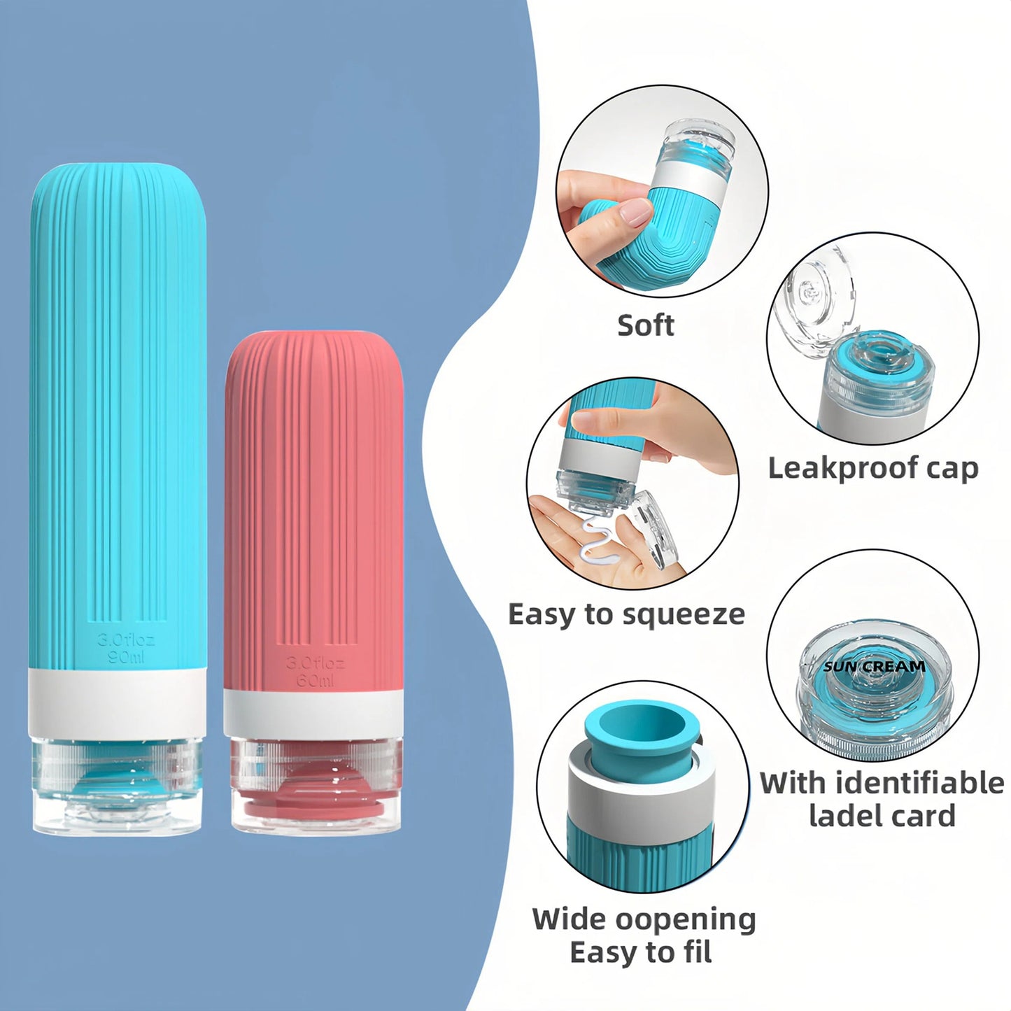 16 pack Travel Bottles Set, Leak Proof Silicone Squeezable Toiletry Containers, TSA Approved Refillable Travel Accessories with Toiletry Bag for Shampoo, Conditioner, Lotion & Body Wash