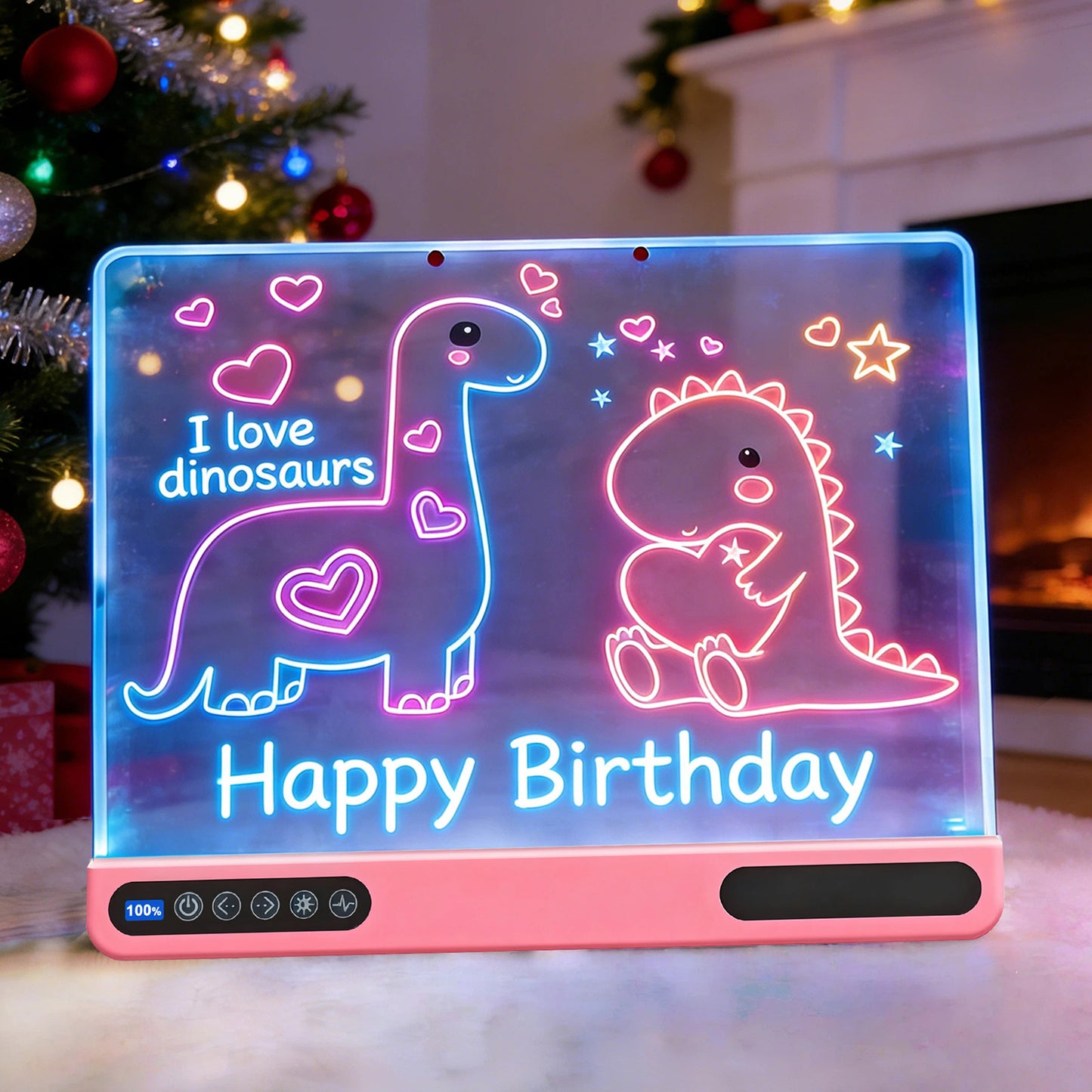 16 inch Rechargeable LED Drawing Board for Kids, 10-Color Light Up Doodle Pad, 1500mAh Battery, Digital Display, Touch Buttons & Built-in Stand, Pink