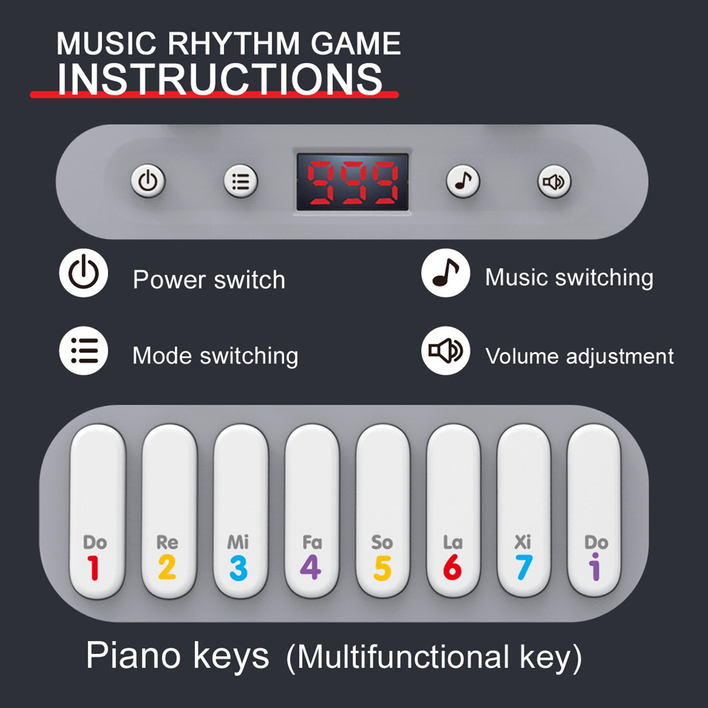 DIDUBUY Music Rhythm Game for Kids, Light-Up Piano Keyboard Toy with 7 Interactive Modes, Educational Musical Instrument for Kid Ages 3-10