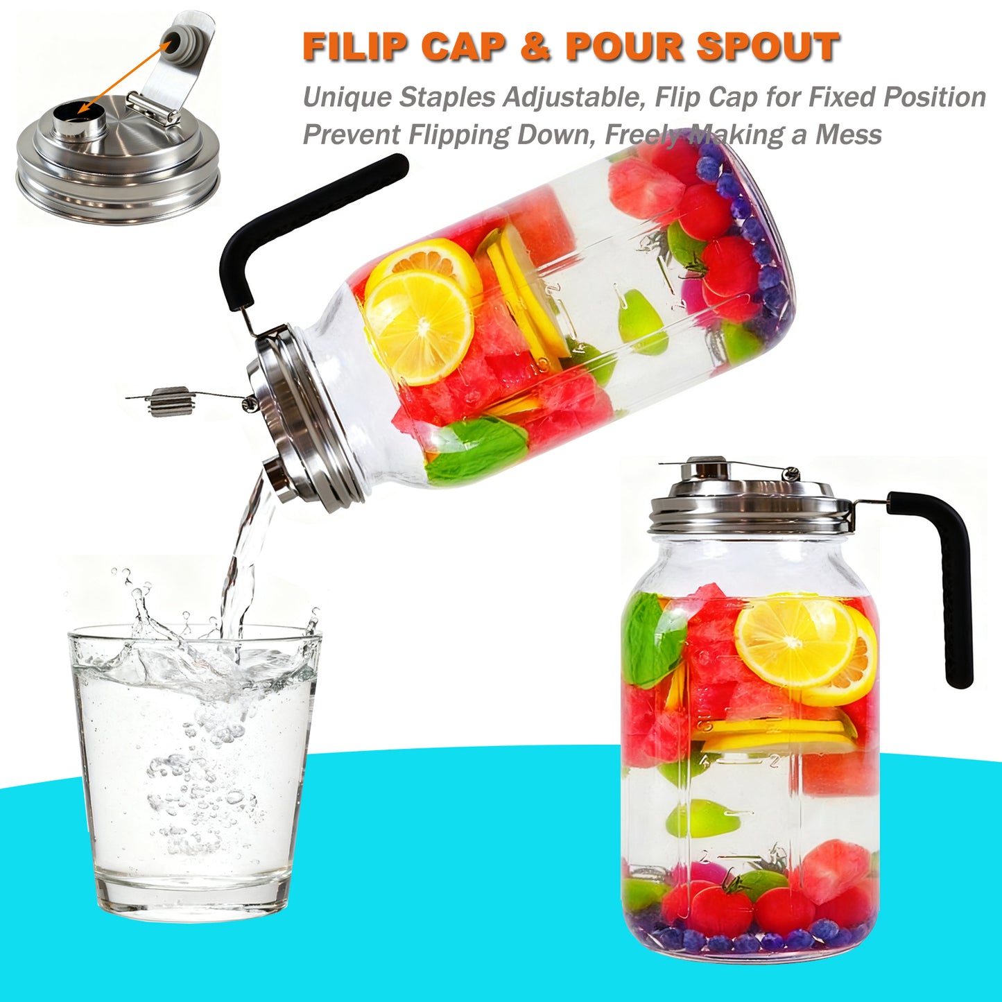 DIDUBUY 2PCS Wide-mouth Mason Jar Lids with Pour Spout | Stainless Steel Leak Proof Flip Cap Lids for Wide Mouth Mason Jars | Airtight Seal for Drinking, Salad Dressing, Food Storage & Dispensing