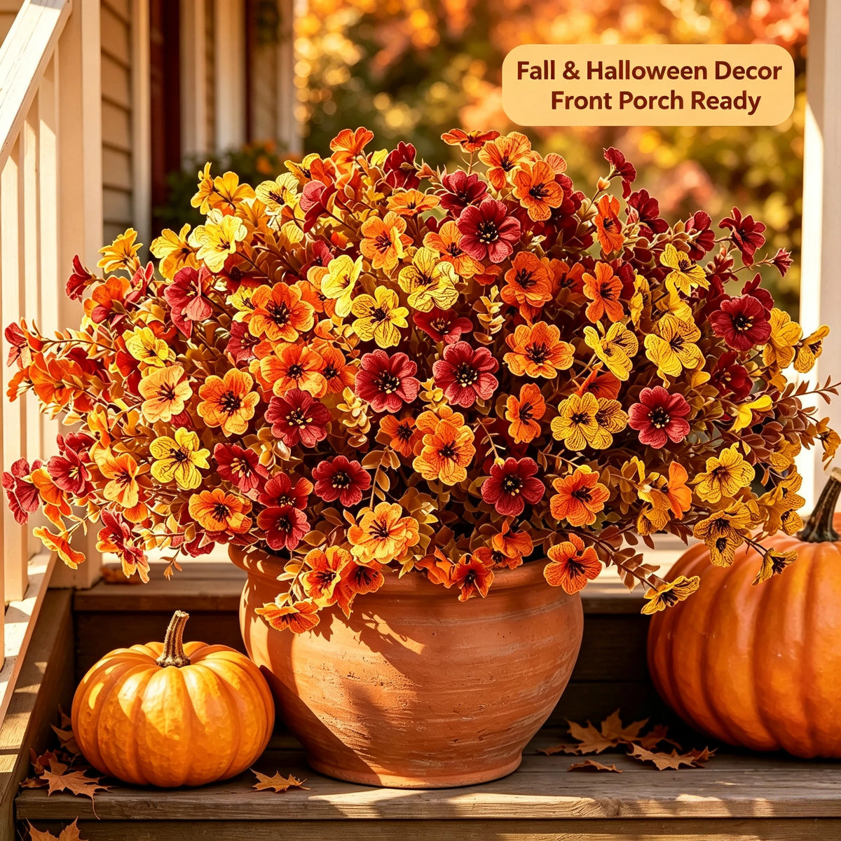 12 Bundles Artificial Fall Plants Flowers for Outdoor Decoration, 14" UV Resistant Faux Silk Daisy for Porch Patio Yard Autumn Decor