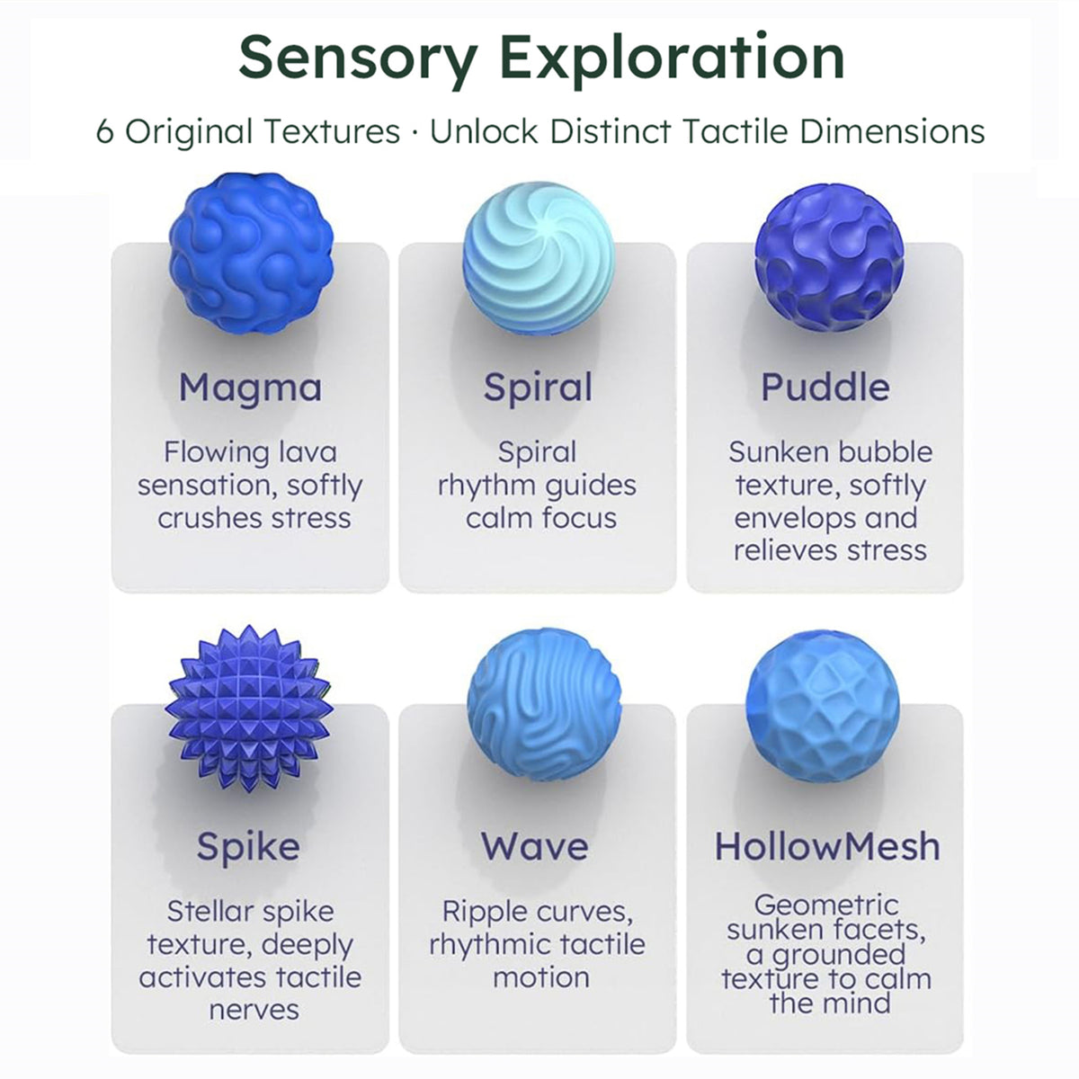 6 Pcs Magnetic Sensory Balls for Adults & Teens, Silicone Quiet Desk Stress Relief Fidget Ball Toys for Autism, Anxiety, Fun Gift Idea, Blue