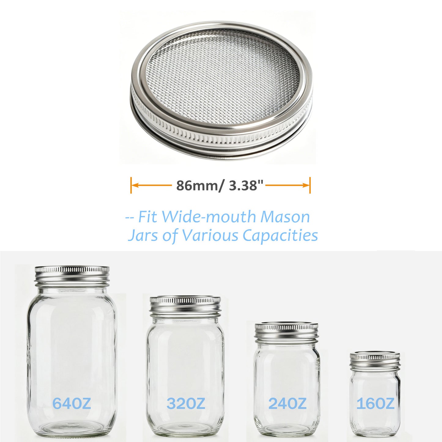 4 Pack Seed Sprouting Lids, 304 Stainless Steel Mesh Strainer Lids for Wide Mouth Mason Jars, Growing Organic Sprouts, Food Sifter
