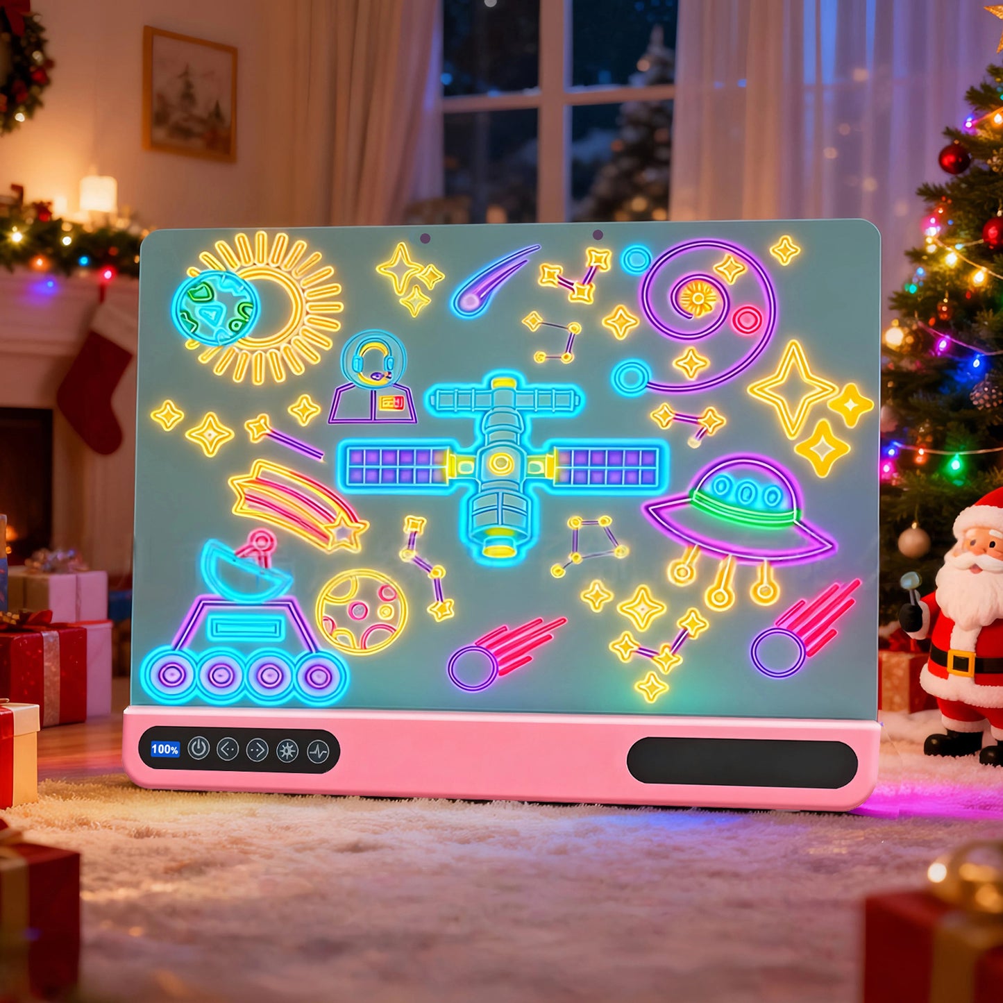 16 inch Rechargeable LED Drawing Board for Kids, 10-Color Light Up Doodle Pad, 1500mAh Battery, Digital Display, Touch Buttons & Built-in Stand, Pink