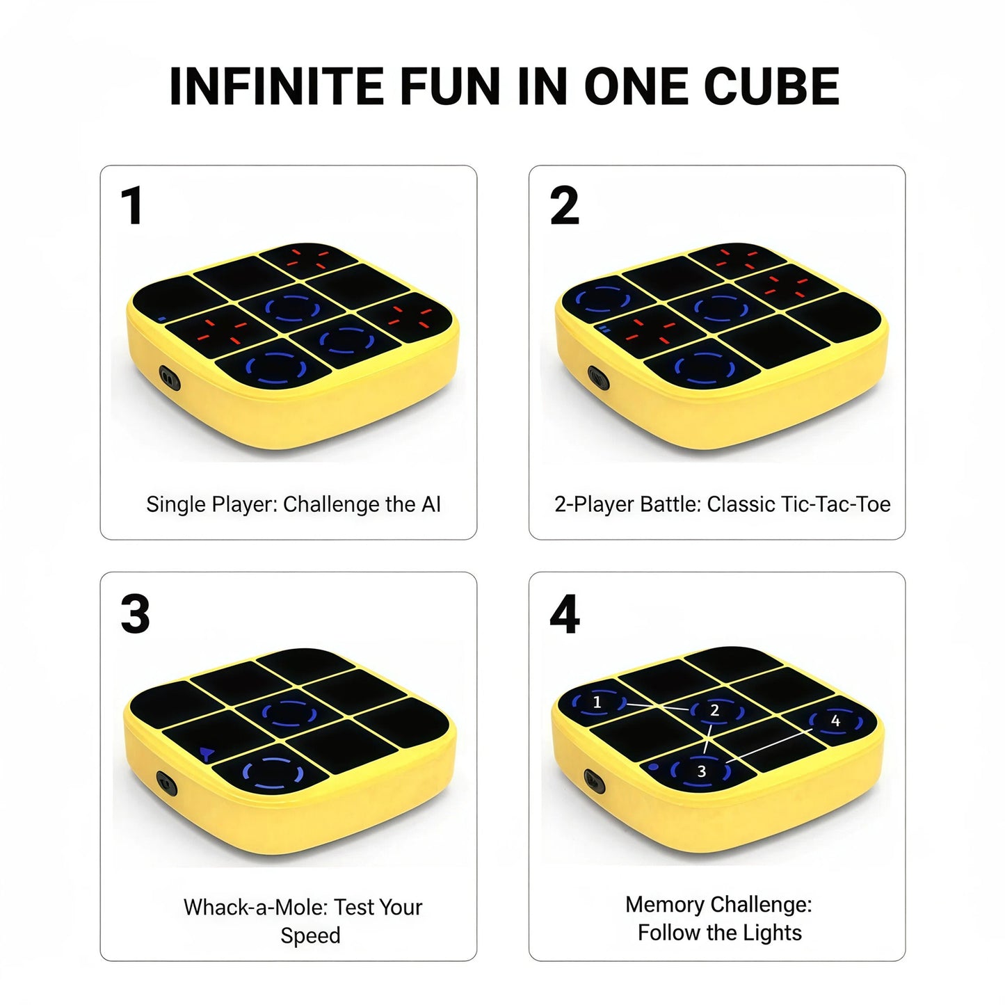 DIDUBUY Electronic Tic Tac Toe Game, Upgraded 4-in-1 Handheld Digital Puzzle Game Console, Portable Travel Toys, Ideal Gift for Kids of All Ages, Yellow