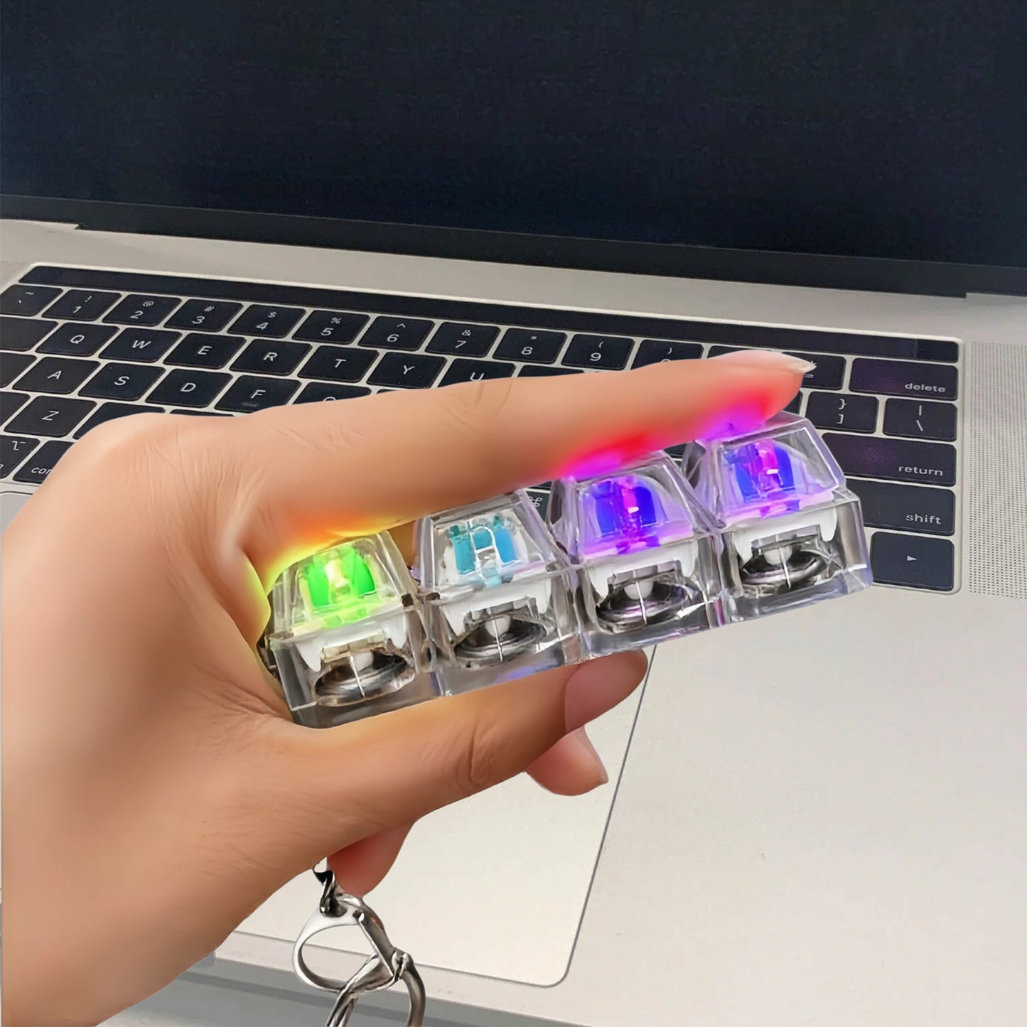 3 Pack Keyboard Fidget Keychain Toy with LED Light, 4-in-1 Button Clicker Desk Toys for Stress Relief & Focus, Portable Travel for 18+