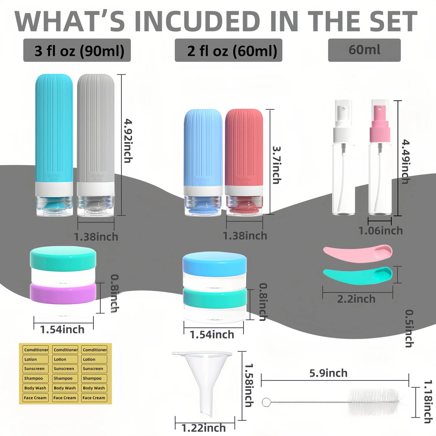 16 pack Travel Bottles Set, Leak Proof Silicone Squeezable Toiletry Containers, TSA Approved Refillable Travel Accessories with Toiletry Bag for Shampoo, Conditioner, Lotion & Body Wash