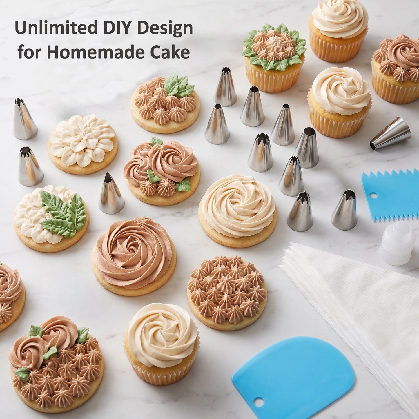 Piping Bags and Tips Set, 231 Pcs Cake Decorating Supplies Kit, 12 Inch Disposable Anti Burst Icing Bags, Frosting Tips, Couplers, Bag Ties, Cake Scrapers