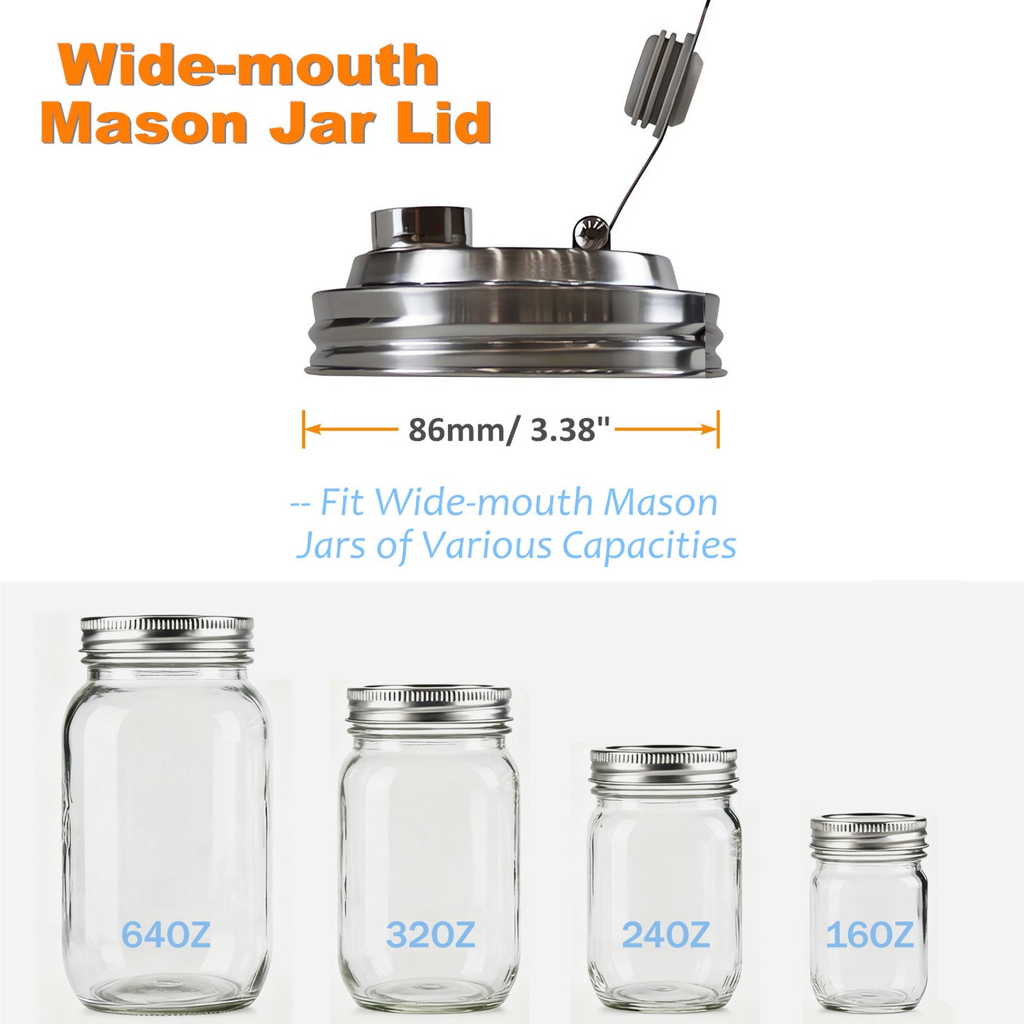 DIDUBUY 2PCS Wide-mouth Mason Jar Lids with Pour Spout | Stainless Steel Airtight Flip Cap Lids – Leak Proof for Storage, Drinking & Meal Prep