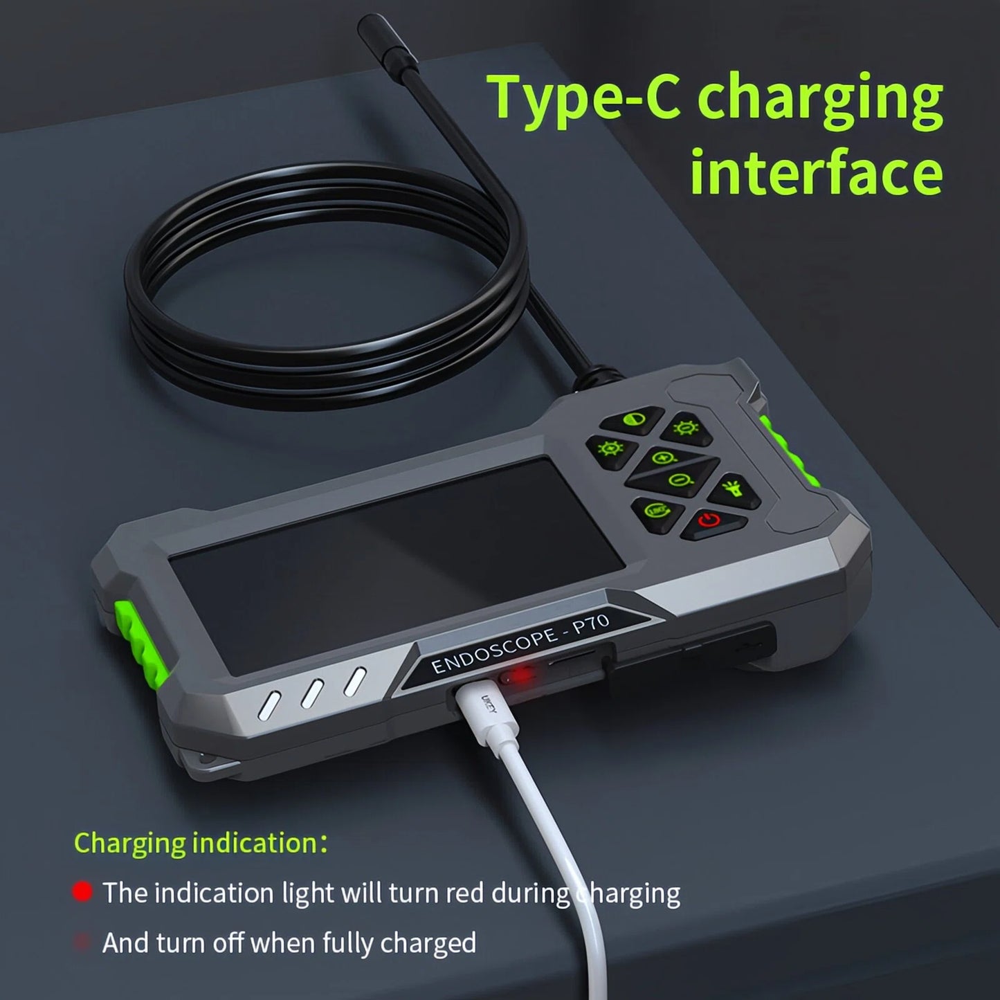 4.3" Borescope Camera with Light, 1080P HD Endoscope Snake Inspection Camera, 16.5ft Semi-Rigid Cable, IP67 Waterproof, 2600mAh Rechargeable Battery