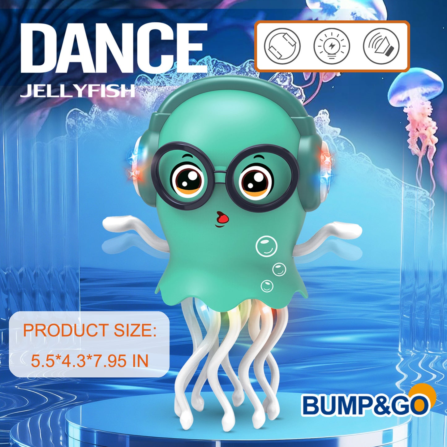 DIDUBUY Electric Dancing Jellyfish, Jellydancer Dancing & Crawling Toy, LED Lights & Music, Bump & Go, Interactive Sensory Toys for Baby, Easter Gift