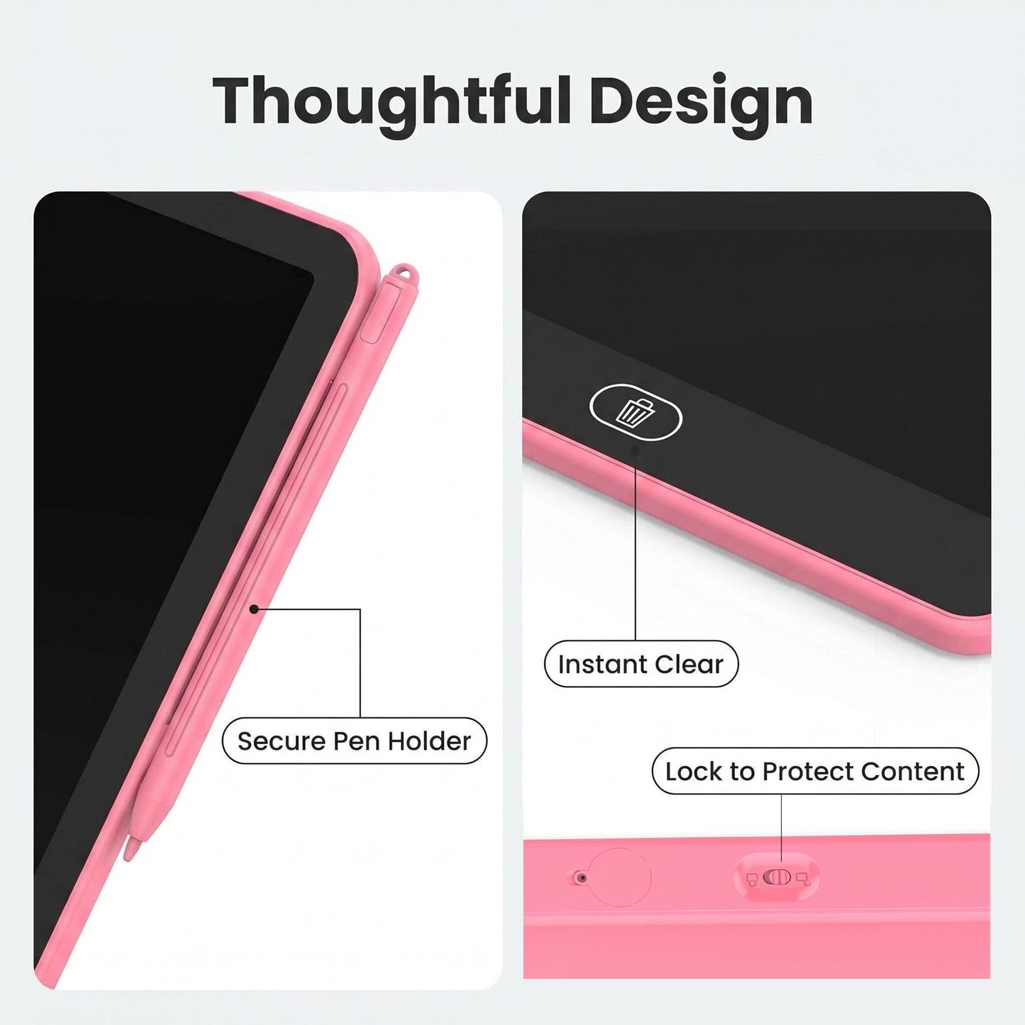 LCD Writing Tablet for Kids, 12.5 Inch Reusable Doodle Board, Educational & Travel Toy Gift for 3-12 Year Old Boys Girls, Pink