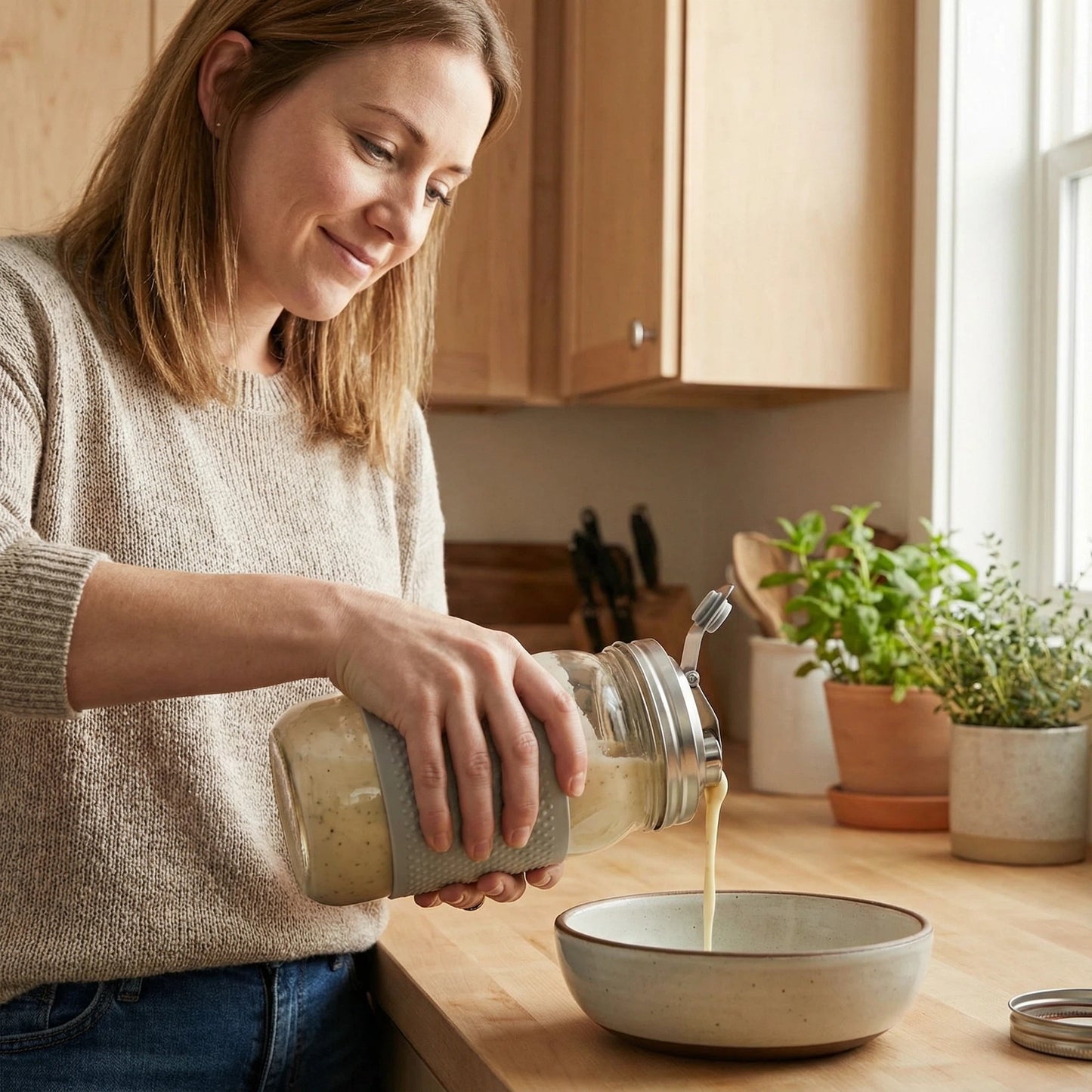 DIDUBUY 2PCS Wide-mouth Mason Jar Lids with Pour Spout | Stainless Steel Airtight Flip Cap Lids – Leak Proof for Storage, Drinking & Meal Prep