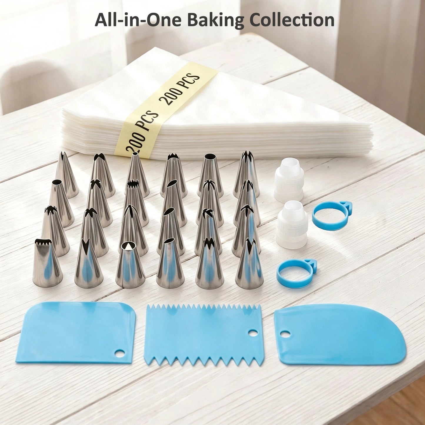 Piping Bags and Tips Set, 231 Pcs Cake Decorating Supplies Kit, 12 Inch Disposable Anti Burst Icing Bags, Frosting Tips, Couplers, Bag Ties, Cake Scrapers