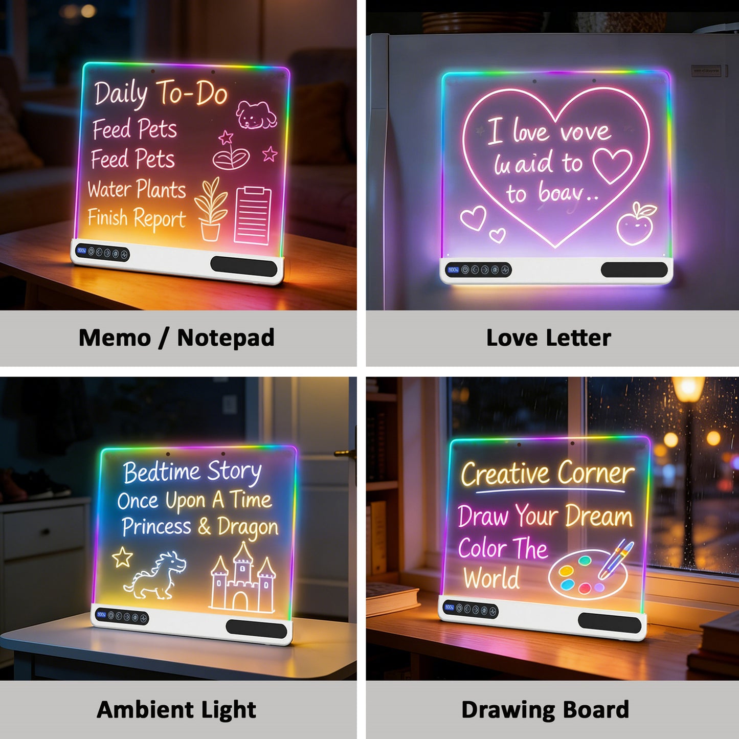 16 inch Rechargeable LED Drawing Board for Kids, 10-Color Light Up Doodle Pad, 1500mAh Battery, Digital Display, Touch Buttons & Built-in Stand, White