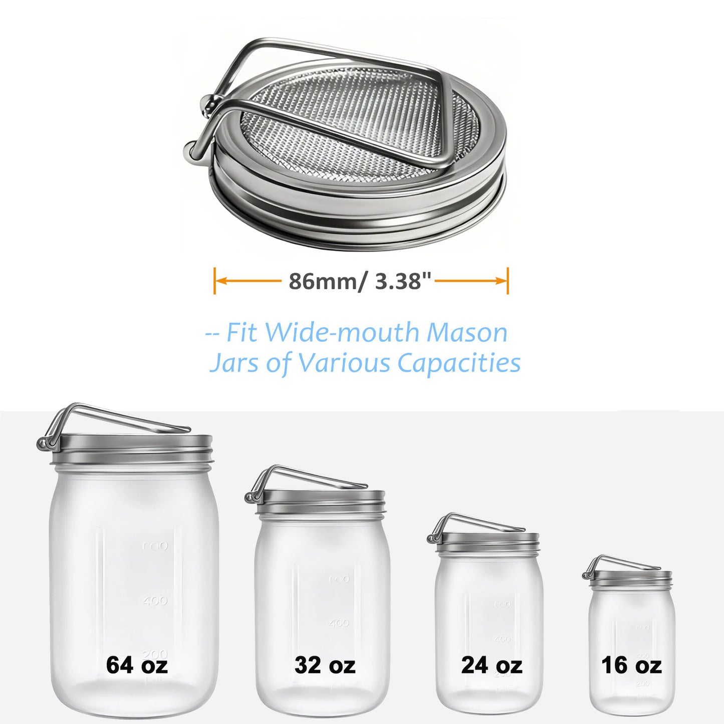 4 Pcs Wide Mouth Mason Jar Sprouting Lids, 2-in-1 Stainless Steel Reusable Germination Lid with Integrated Support Stand for Seed Sprout Growing