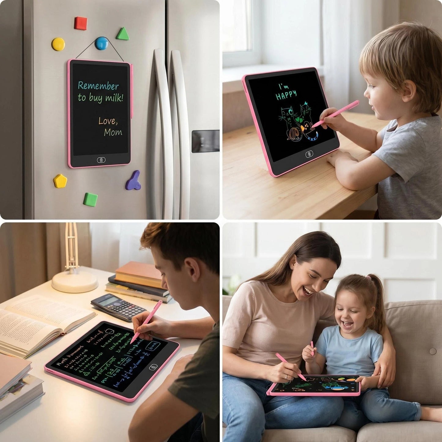LCD Writing Tablet for Kids, 12.5 Inch Reusable Doodle Board, Educational & Travel Toy Gift for 3-12 Year Old Boys Girls, Pink