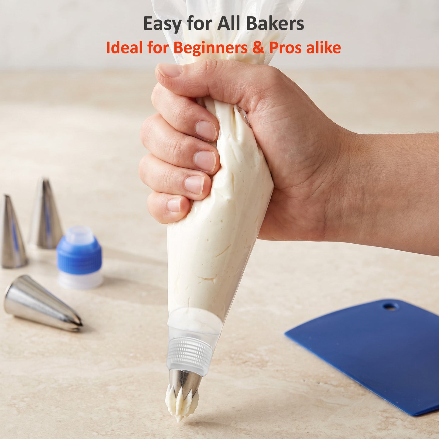 Piping Bags and Tips Set, 231 Pcs Cake Decorating Supplies Kit, 12 Inch Disposable Anti Burst Icing Bags, Frosting Tips, Couplers, Bag Ties, Cake Scrapers
