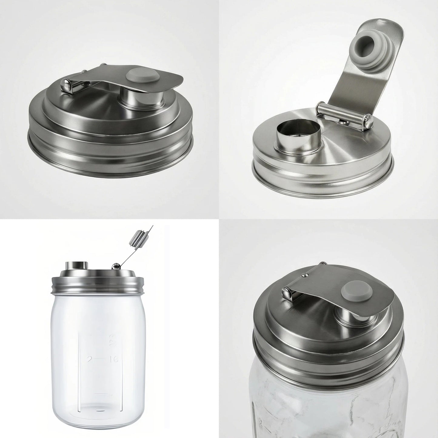 3 Pcs Wide-Mouth Mason Jar Lids With Pour Spout, Stainless Steel Airtight Flip Cap Lids, Leak Proof For Storage Drinking Meal Prep