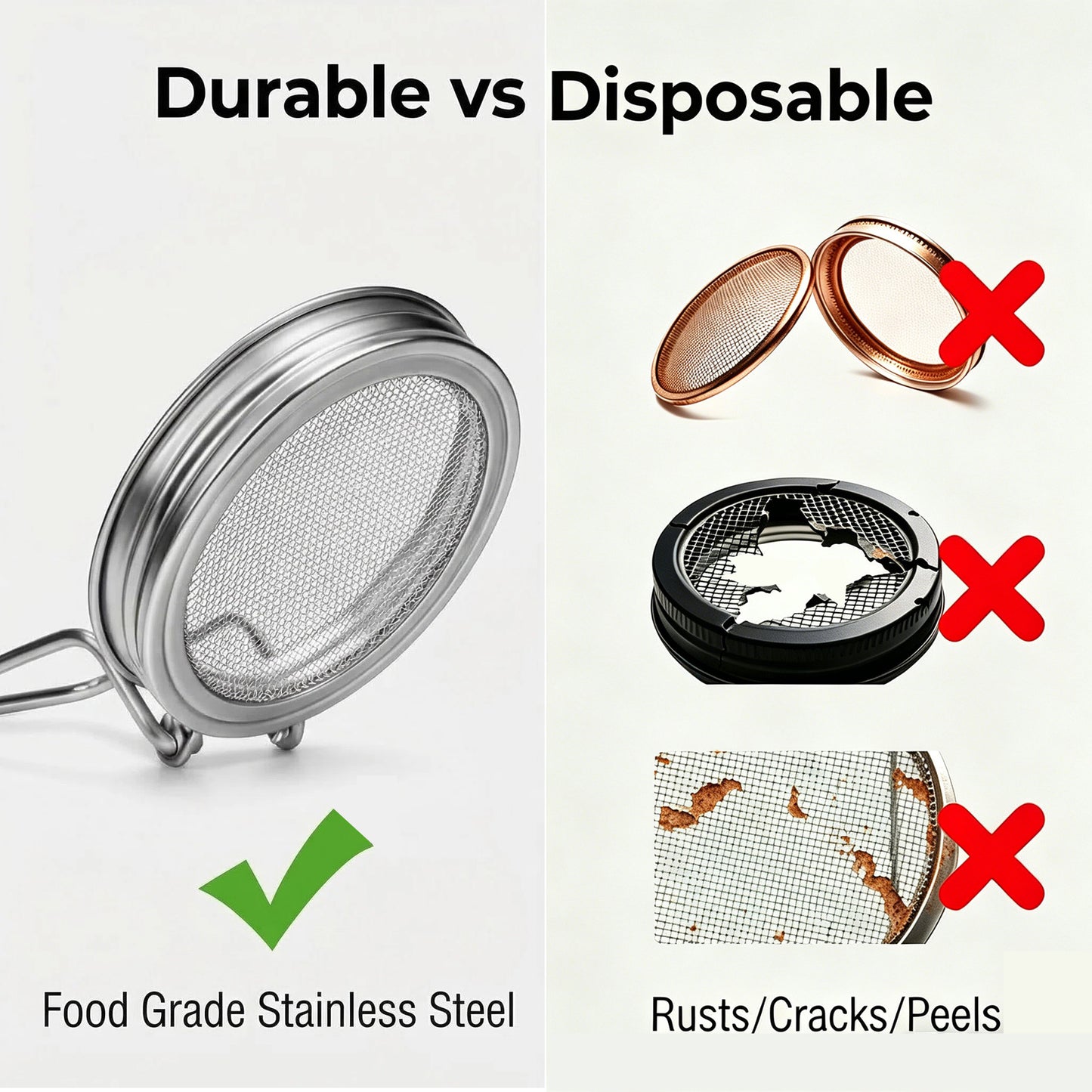2 Pcs Wide Mouth Mason Jar Sprouting Lids, 2-in-1 Stainless Steel Reusable Germination Lid with Integrated Support Stand for Seed Sprout Growing