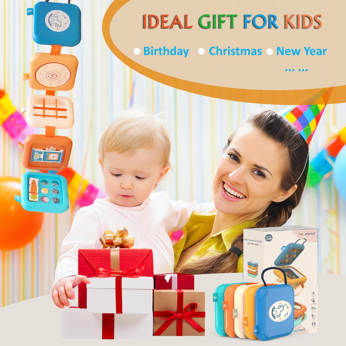 DIDUBUY Montessori Busy Board for 1.5+ Year Old | 8-in-1 Sensory Travel Toys for Toddlers | Fine Motor Skills Activity Busy Cube for Babies Birthday Gifts