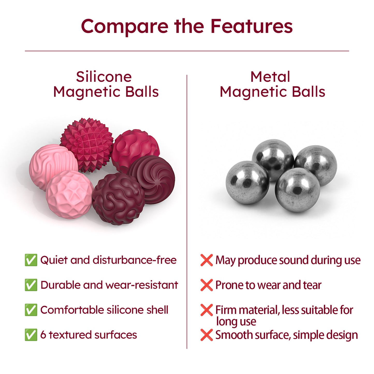 DIDUBUY Magnetic Fidget Balls for Adults & Teens, 6 Pcs Silicone Sensory Stress Relief Toys for Autism, Anxiety, Adhd, Quiet Desk Fidget Toy, Fun Gift Idea. Pink