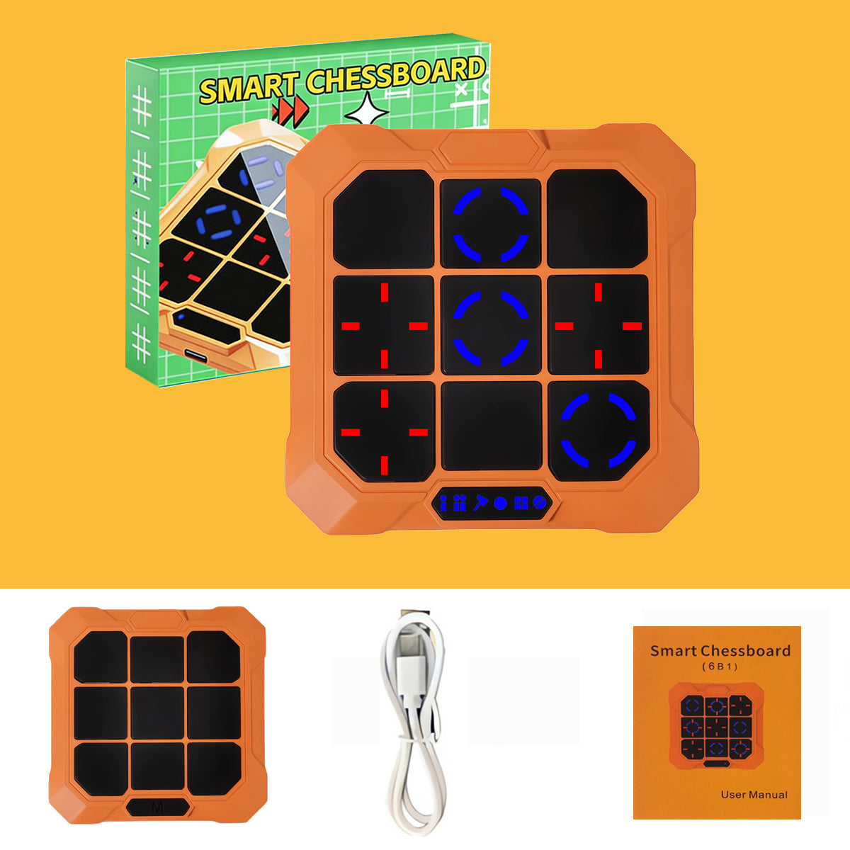 DIDUBUY Electronic Tic Tac Toe Game for Easter Gifts, 6-in-1 Rechargeable Handheld Puzzle Game Console with Mute, Brain Teaser Travel Toy for Kids Ages 4 5 6 7 8+ Year Old Boys Girls, Orange