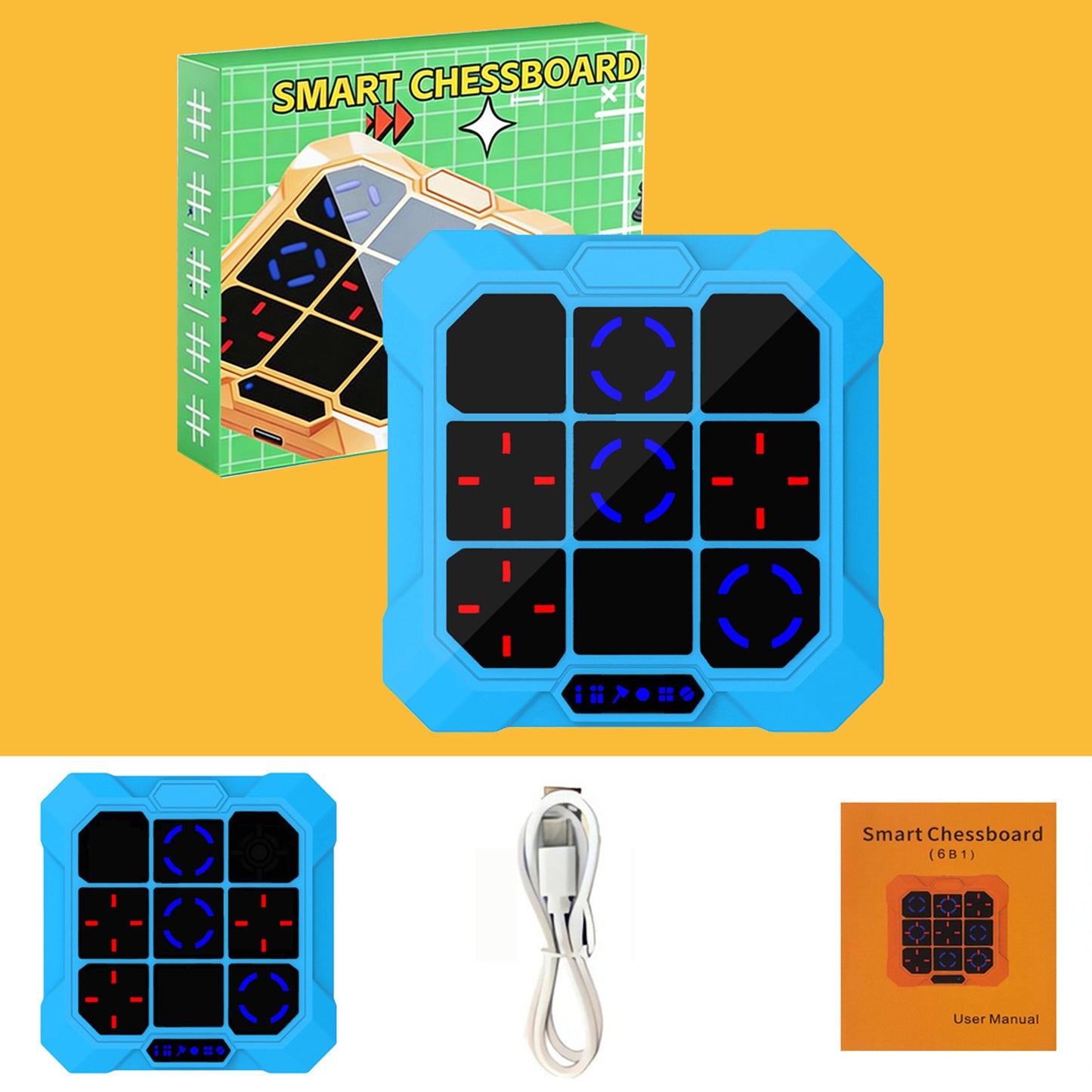 DIDUBUY Electronic Tic Tac Toe Game for Easter Gifts, 6-in-1 Rechargeable Handheld Puzzle Game Console with Mute, Brain Teaser Travel Toy for Kids Ages 4 5 6 7 8+ Year Old Boys Girls, Blue