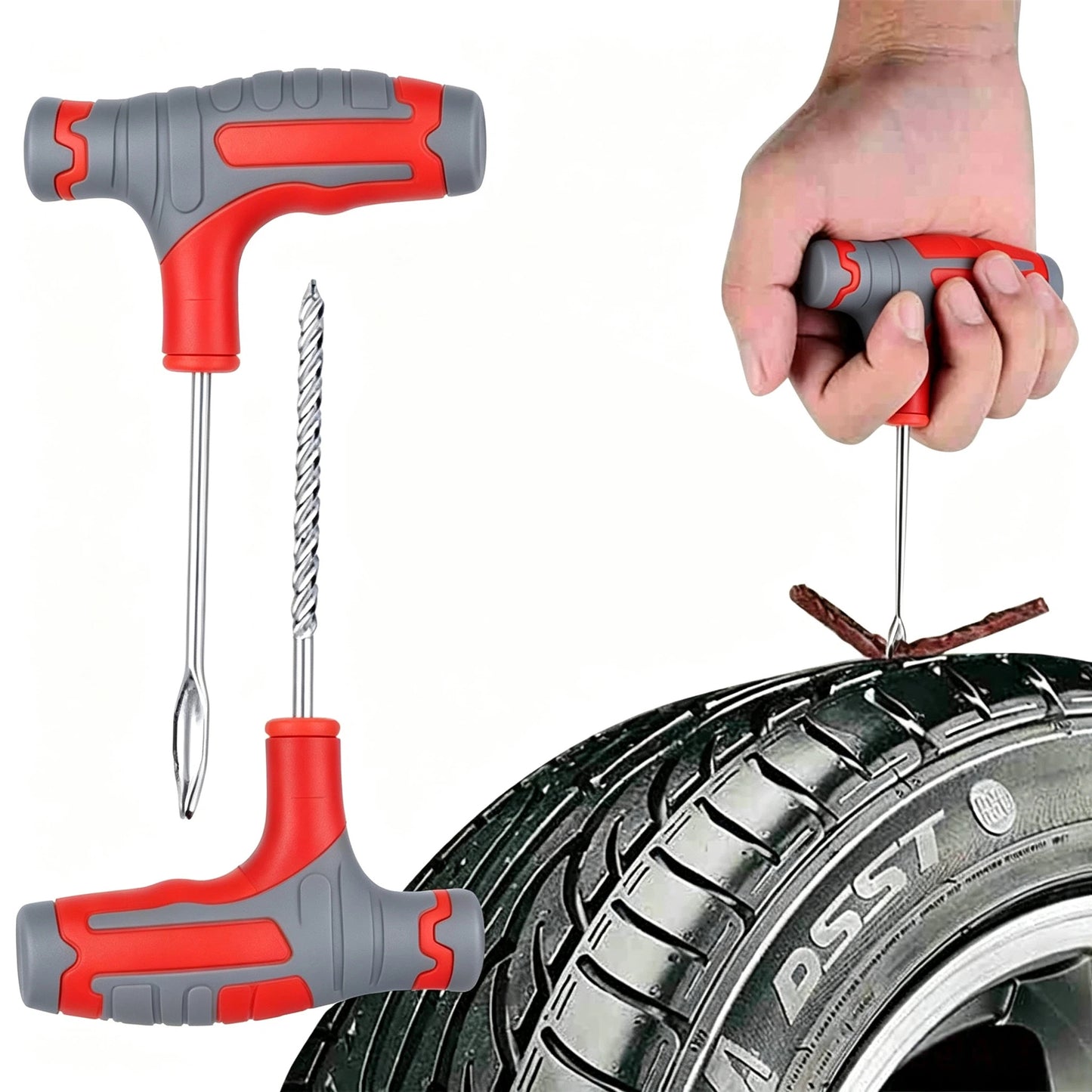 73 Pcs Tubeless Tire Repair Kit, Emergency Flat Tire Plug Tool Set for Car, SUV, Motorcycle, Truck, RV, Jeep, Tractor, Lawn Mower