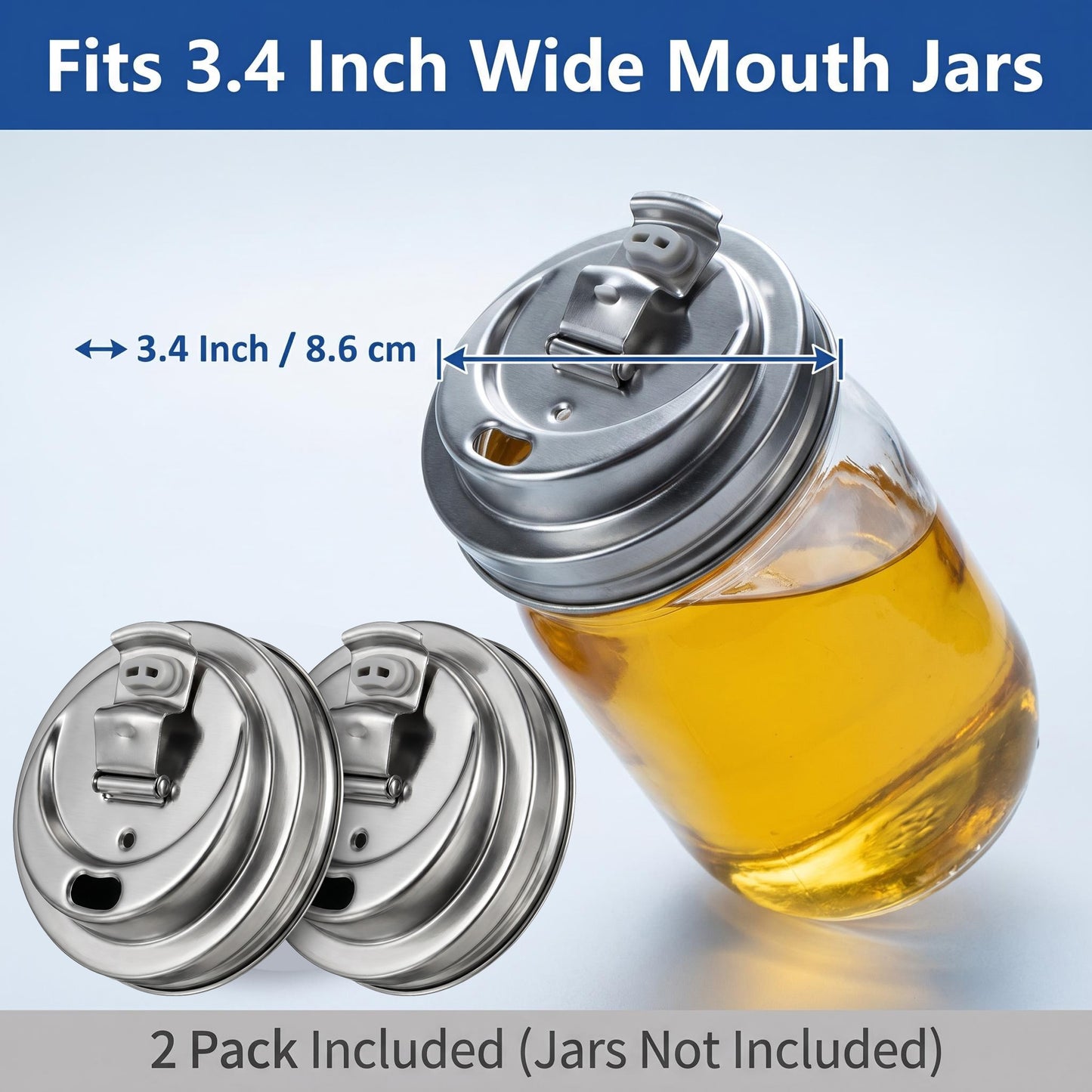 2 Pack Wide Mouth Mason Jar Drinking Lids, Stainless Steel Flip Top Lid, Airtight Leak Proof Anti-Crack Jar Cap for Iced Coffee Smoothie Cold Drinks