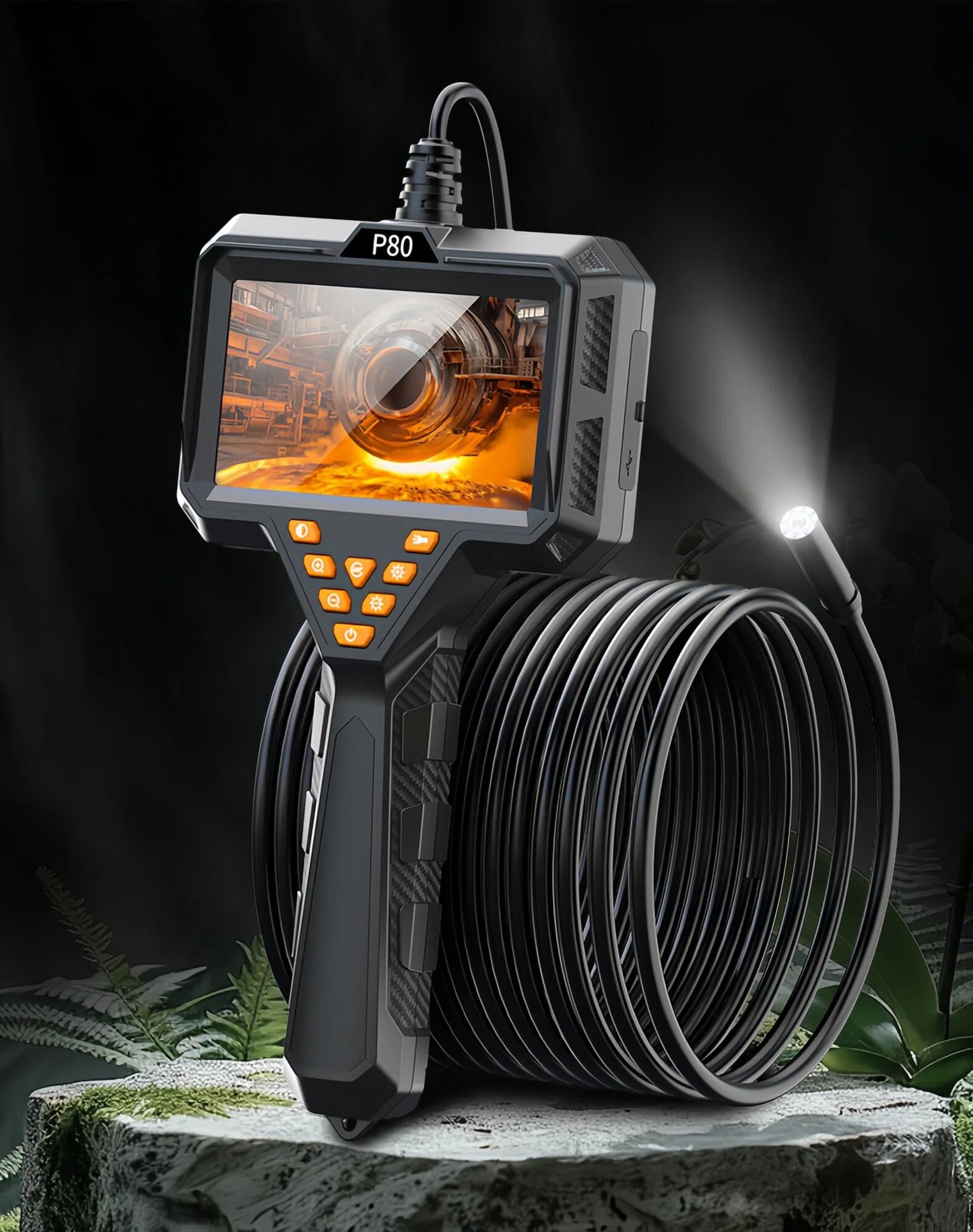 4.3" Borescope Camera with Light, 2600mAh Rechargeable Battery, 1080P HD Endoscope Snake Inspection Camera, 16.5ft Semi-Rigid Cable, IP67 Waterproof