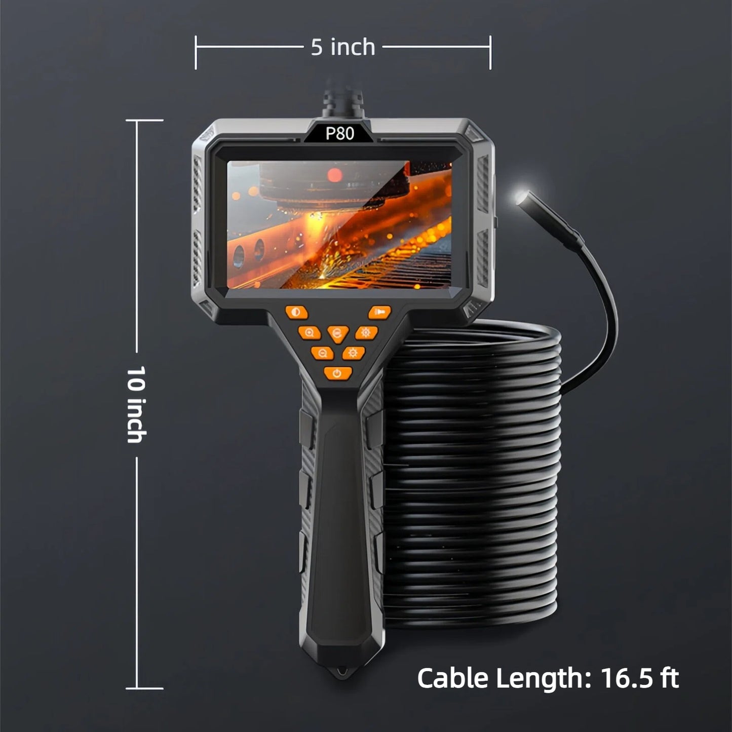4.3" Borescope Camera with Light, 2600mAh Rechargeable Battery, 1080P HD Endoscope Snake Inspection Camera, 16.5ft Semi-Rigid Cable, IP67 Waterproof